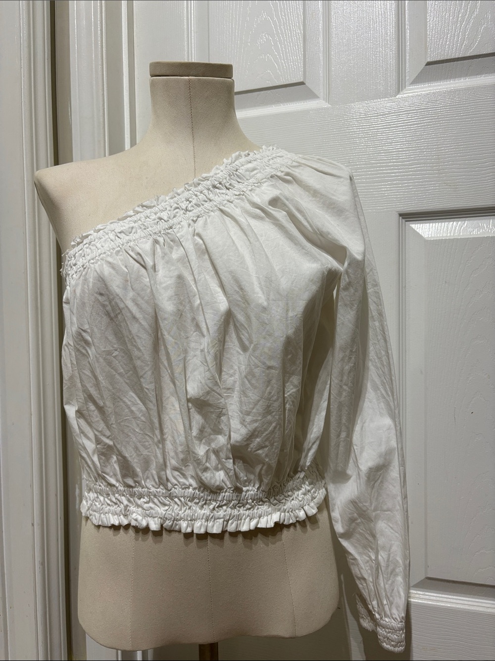 Free People Off-Shoulder One Arm White Women's Top with Elastic Hem